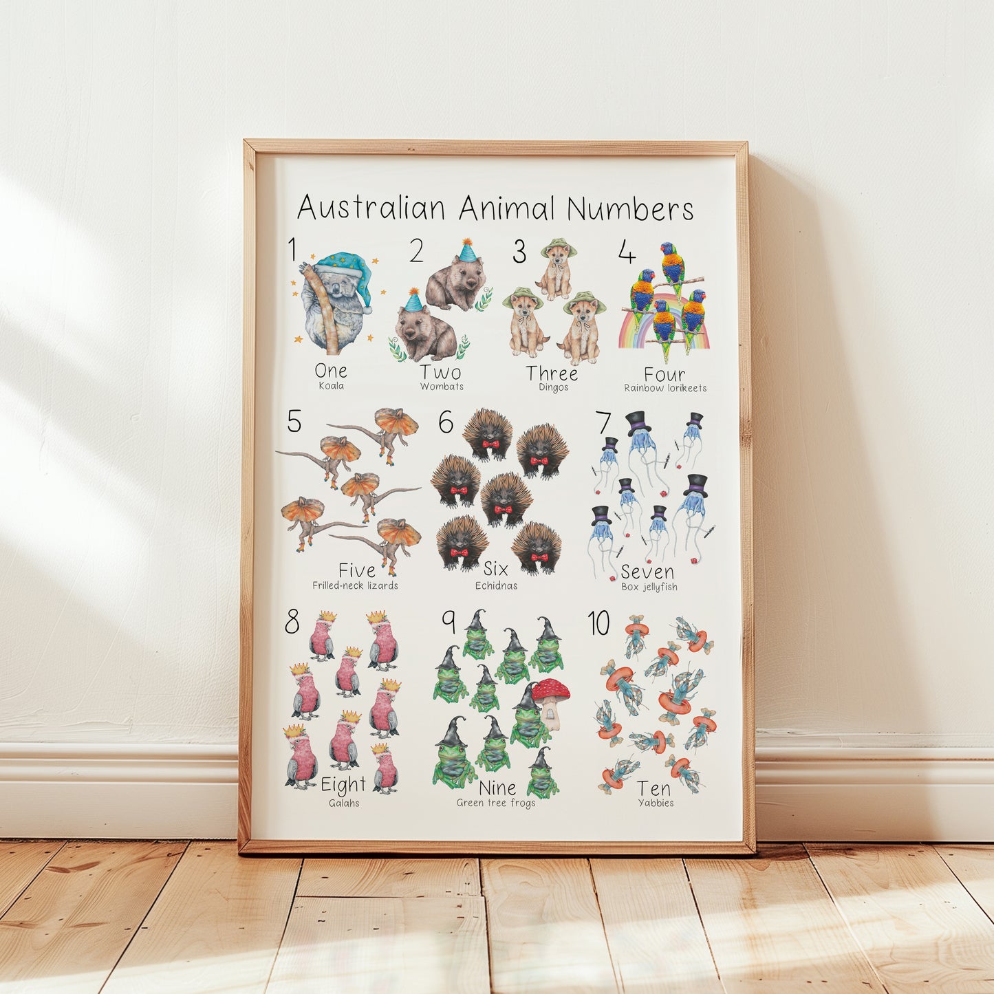 Australian Animal Numbers 1 - 10 A3 Print