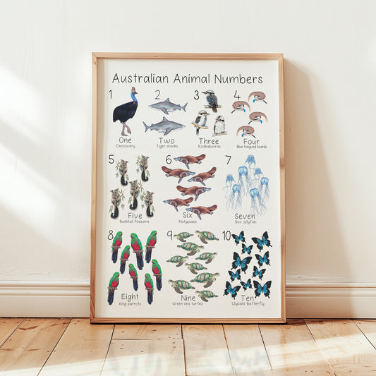 Australian Animal Numbers 1 - 10 A3 Print