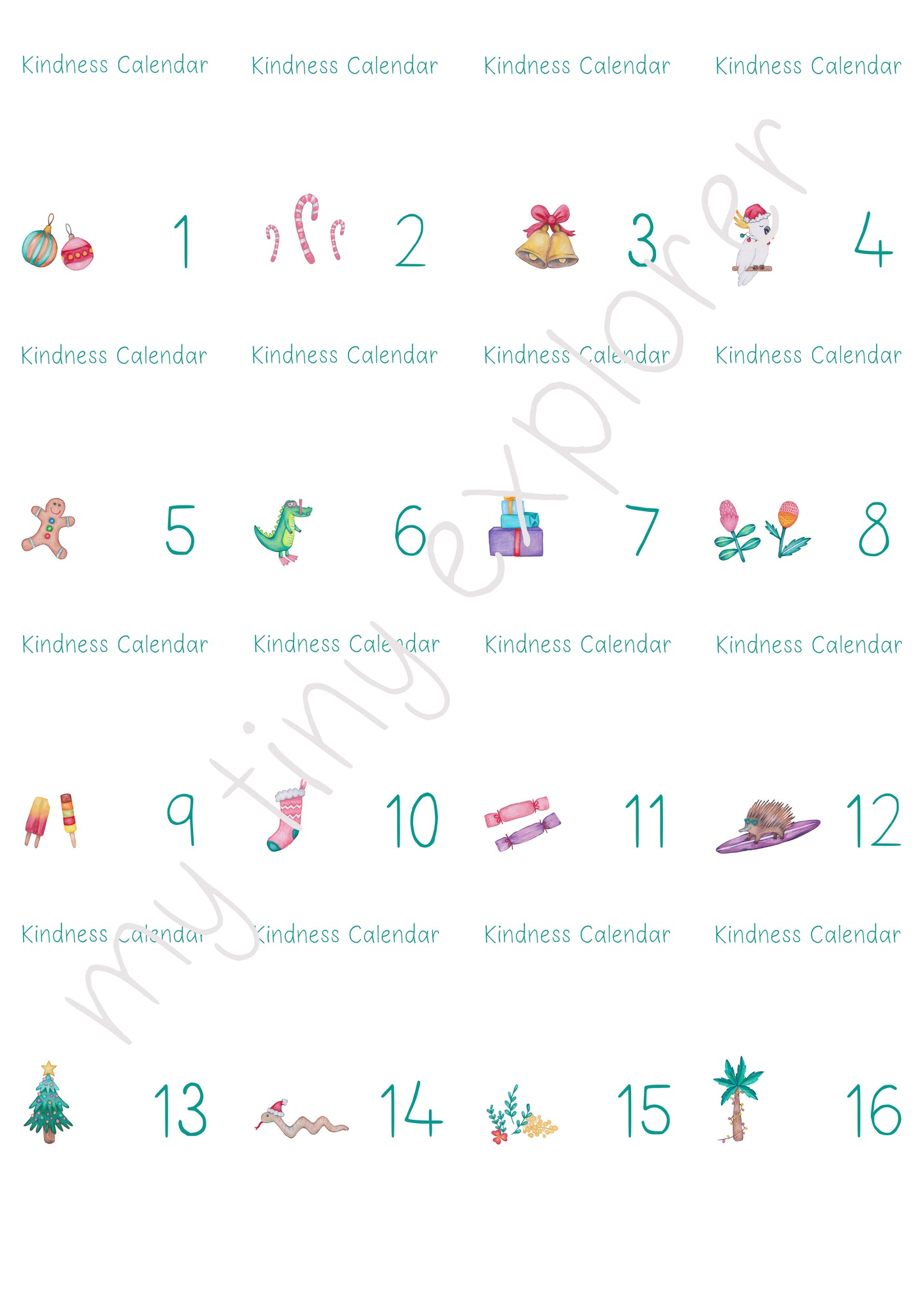 DIGITAL DOWNLOAD Kindness Calendar Cards