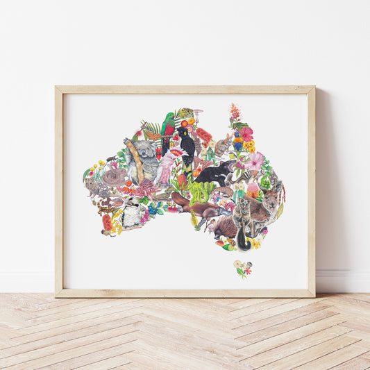 Australian Native Wildlife Map A3 Print