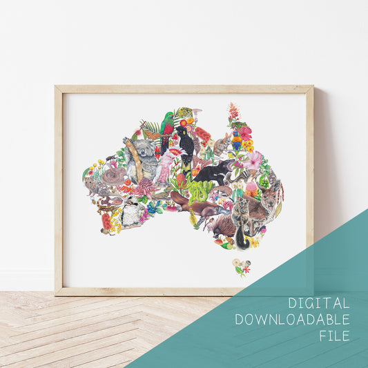 Australian Wildlife and Nature Map Poster DIGITAL DOWNLOAD