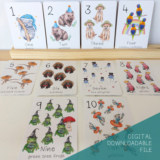 Australian Animal Number Flash Cards 1 - 10 DIGITAL DOWNLOAD