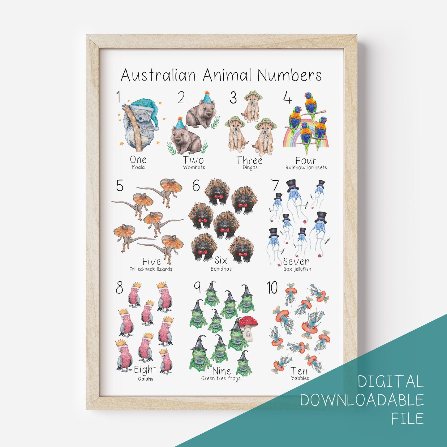 Australian Animal 1 to 10 Numbers Poster DIGITAL DOWNLOAD