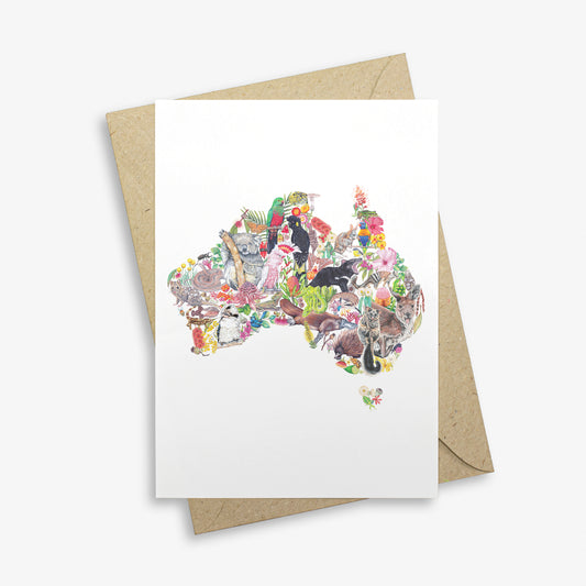 Australian Wildlife Map Greetings Card