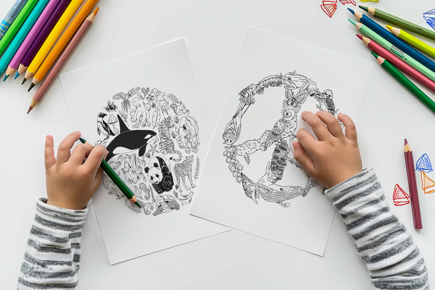 Animal World & Australian Peace Sign Colouring In Bundle DIGITAL DOWNLOAD