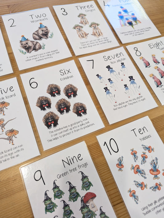 Australian Animal Number Flash Cards 1 - 10 DIGITAL DOWNLOAD