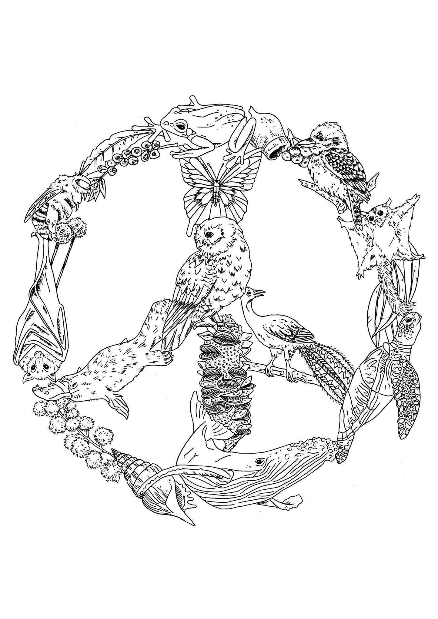 Animal World & Australian Peace Sign Colouring In Bundle DIGITAL DOWNLOAD